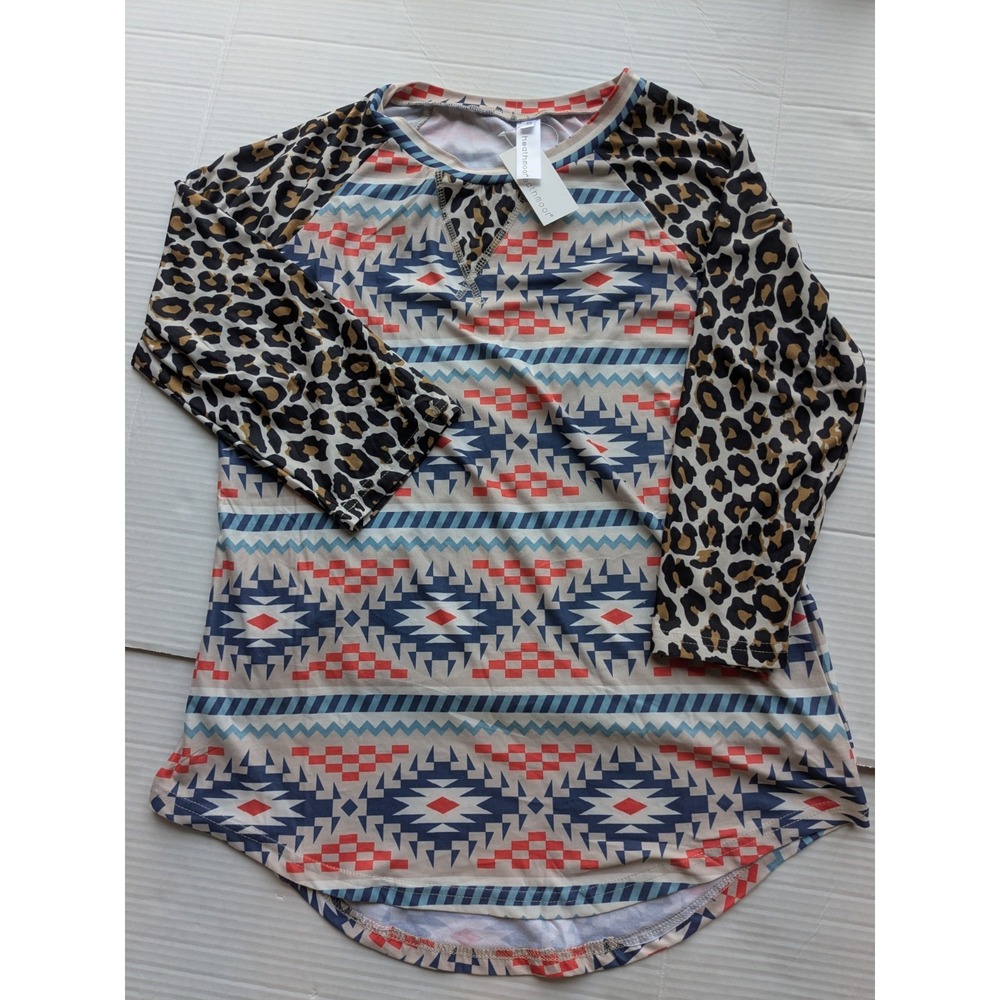 Heathmoor 3/4 Length Multicolor/Leopard Print‎ Women's Size Small Shirt